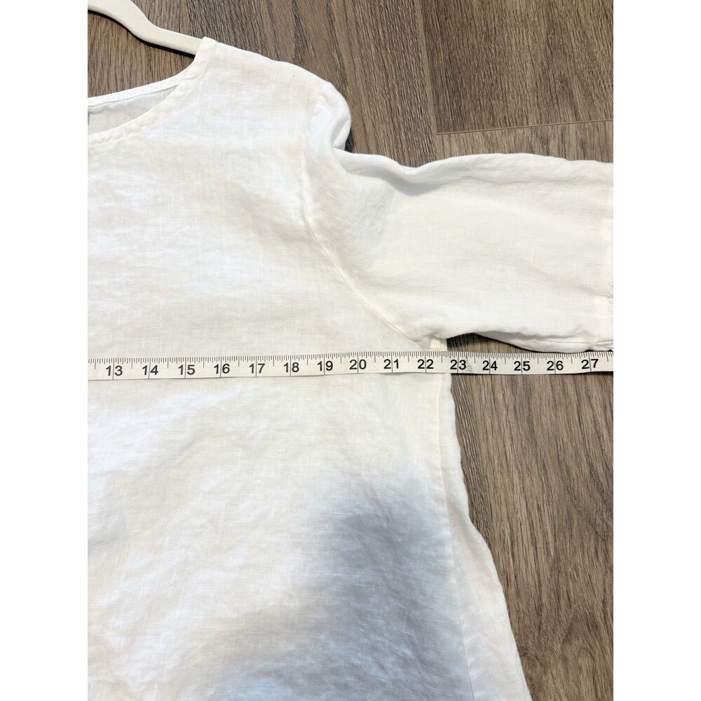 Bryn Walker Fran Linen Round Neck Ruffle Shirt White Sz M Relaxed Fit Boho Beach - Picture 6 of 9